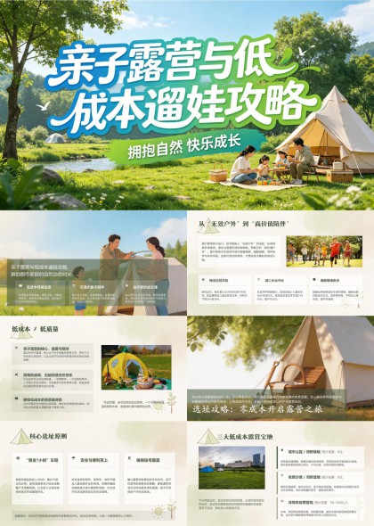 亲子露营低成本遛娃攻略拥抱自然PPT模板