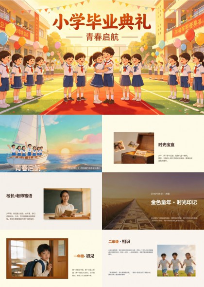 小学毕业典礼青春启航主题温馨怀旧风PPT模板
