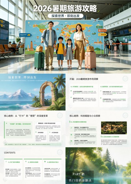 暑期家庭亲子旅游攻略PPT模板