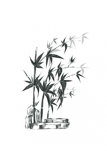 水墨竹石图中式园林小品插画元素