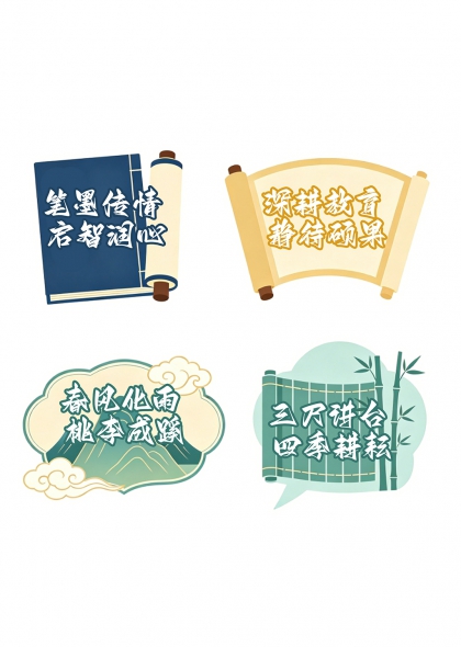 笔墨传情启智润心卷轴教育标语元素教师节手举牌