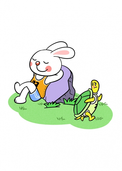 卡通龟兔赛跑寓言故事教育插画元素