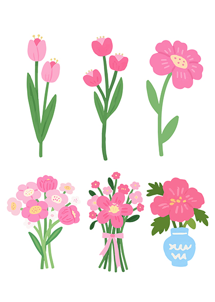 粉色小花装饰手绘小花组合插画元素