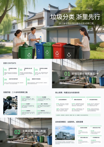 浙江省垃圾分类实践与创新成果汇报PPT模板