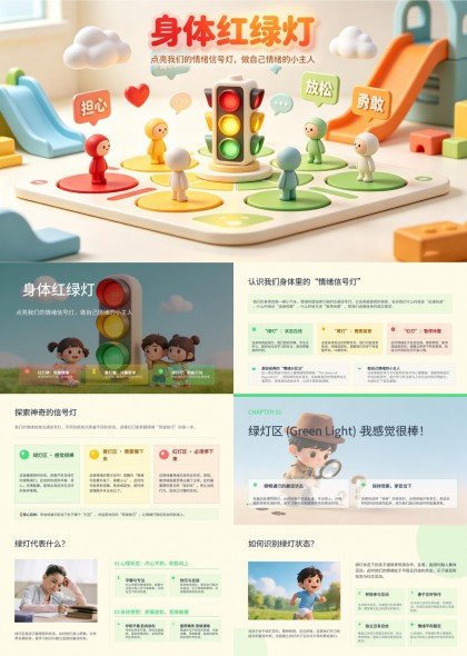 儿童情绪管理身体红绿灯信号系统PPT模板