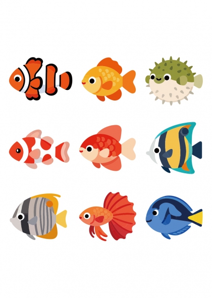 卡通海洋鱼类九款免抠插画元素