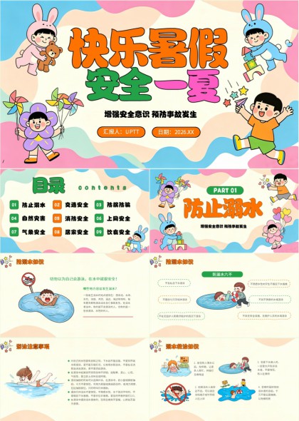 儿童暑期安全教育九大主题PPT模板