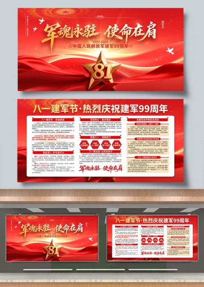 军魂永驻使命在肩建军99周年红色主题展板