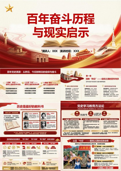 百年党史奋斗历程与现实启示红色党政教育PPT模板