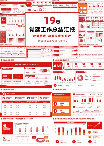 党建年度工作总结数据可视化图表PPT模板