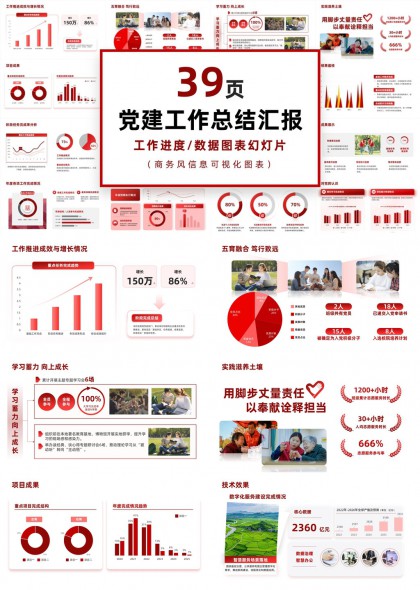 党建工作总结汇报数据图表可视化PPT模板
