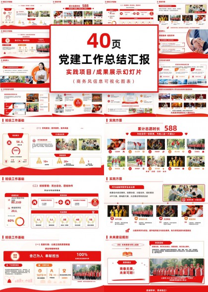 党建工作总结汇报实践成果可视化图表PPT模板