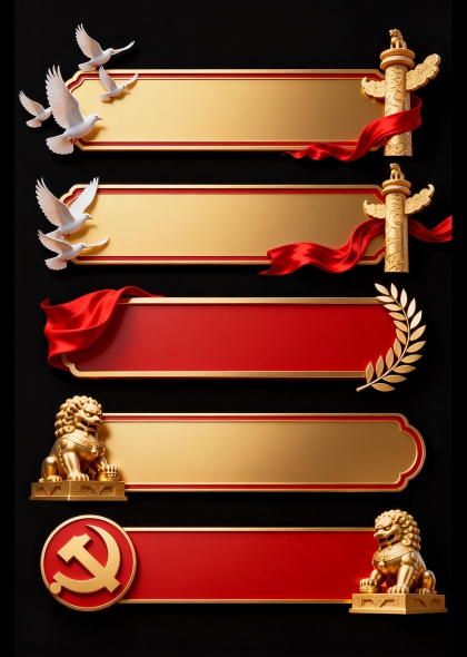 金色华表白鸽红绸党建标题框元素PNG
