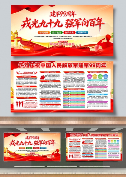 建军99周年戎光九十九强军向百年八一建军节主题展板