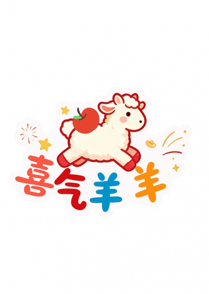 喜气羊羊小羊衔苹跃动艺术字