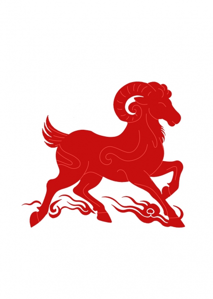 红色奔羊祥云纹生肖羊年吉祥图案免抠元素