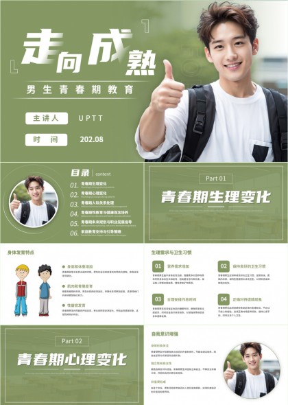 男生青春期教育六模块完整课件PPT模板