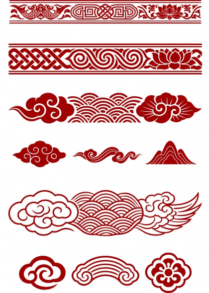 祥云海浪莲花回纹国风边框线条底纹矢量元素