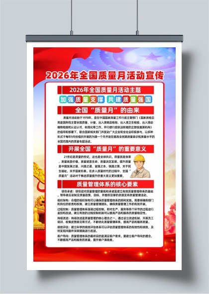 红绸金狮工匠精神2026全国质量月四联海报