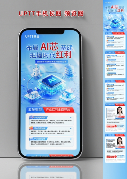 AI芯基建时代红利基金宣传手机长图海报