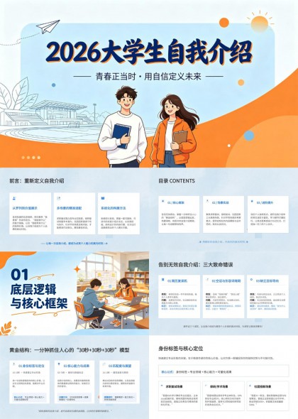 2026大学生自我介绍青场景化实战演练PPT模板
