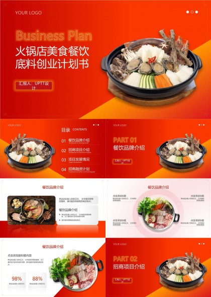 火锅店美食餐饮底料项目商业计划书PPT模板