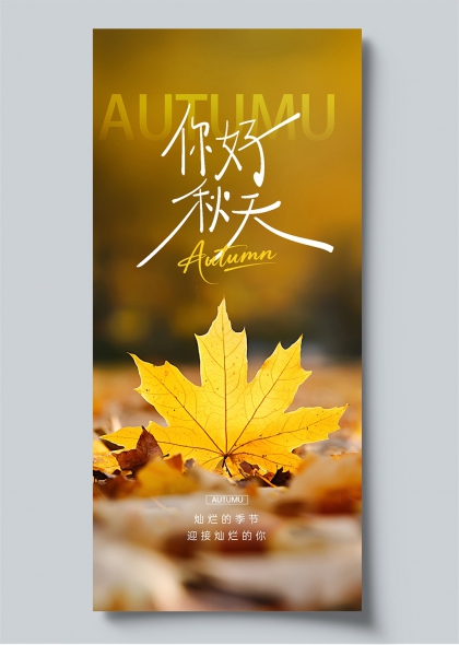 秋日落叶你好秋天手写风宣传海报