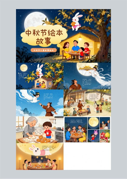 中秋团圆故事插画风儿童绘本PPT模板