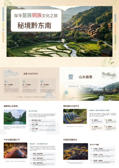 探寻苗族侗族文化之旅秘境黔东南山水画卷PPT模板