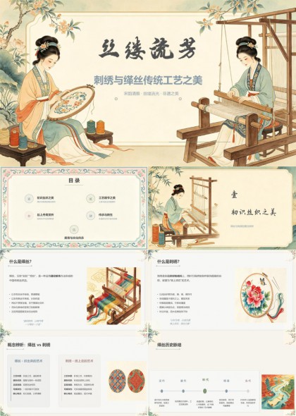 丝缕流芳刺绣与缂丝传统工艺之美PPT模板