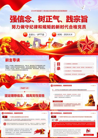 强信念树正气践宗旨新时代合格党员党课PPT模板