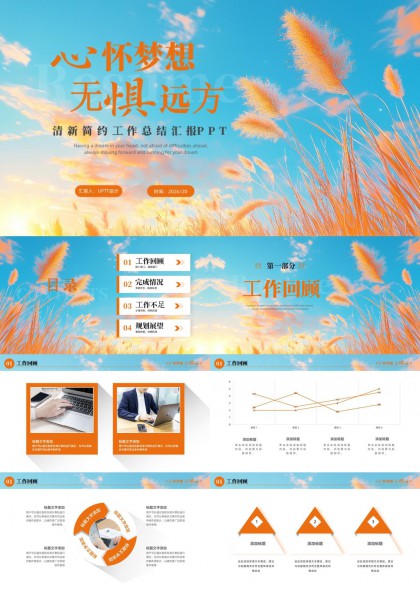 清新简约麦田风工作不足展望总结PPT模板