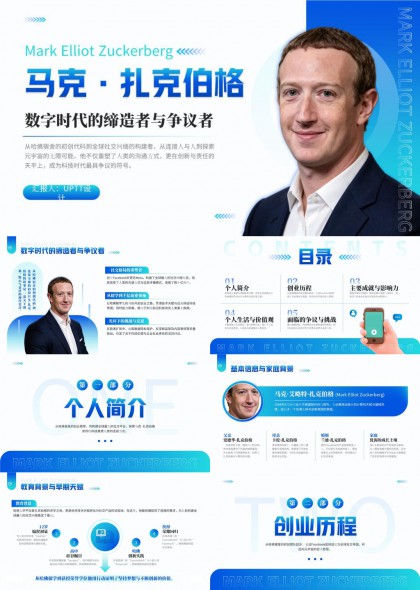 马克扎克伯格数字时代缔造者与争议者人物介绍PPT模板