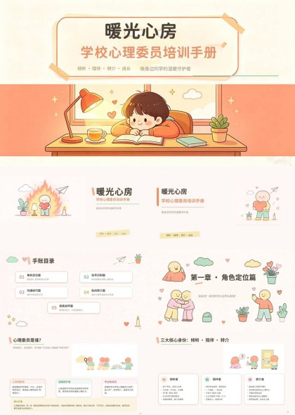 学校心理委员培训手册（暖光手绘）PPT模板