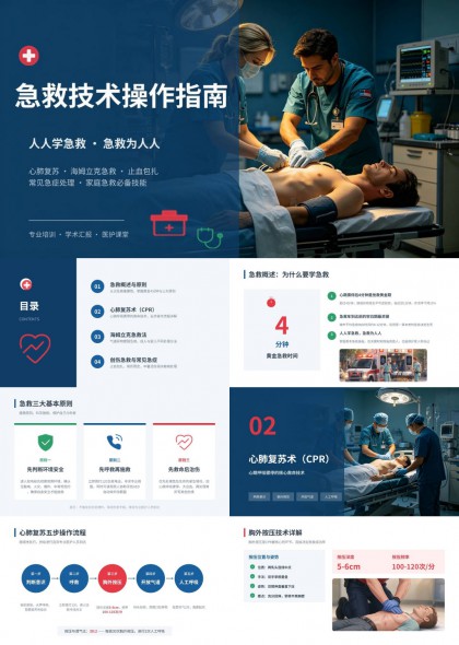 急救技术操作指南与心肺复苏止血包扎教学PPT模板