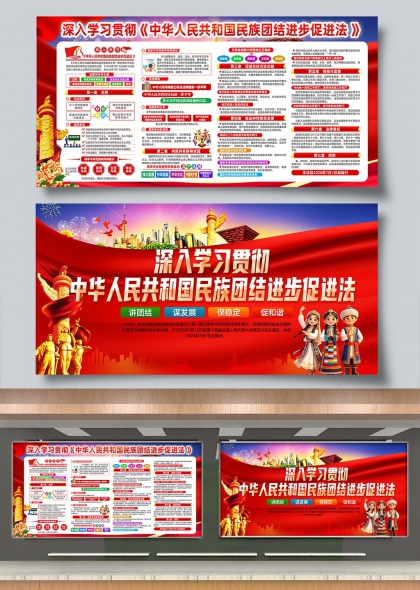 深入学习贯彻民族团结进步法党建宣传展板