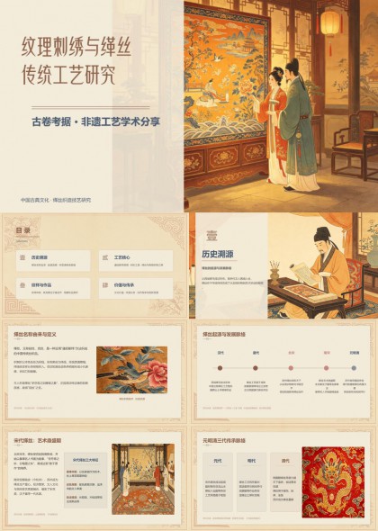 中国传统缂丝与绞丝工艺研究（古风插画）PPT模板