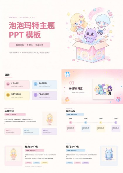 泡泡玛特盲盒潮玩IP介绍分享PPT模板
