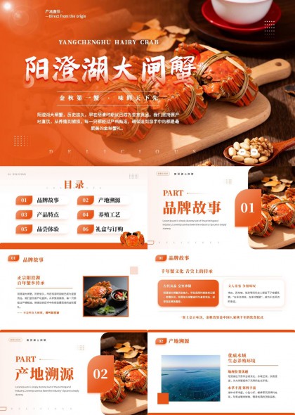 金秋橙色阳澄湖大闸蟹品牌故事产品介绍PPT模板