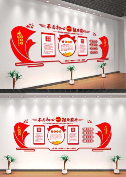 不忘初心继续前行党建文化墙矢量模板