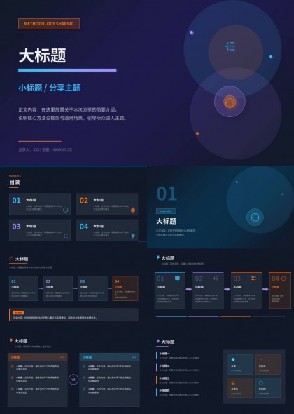 深色科技感方法分享PPT模板