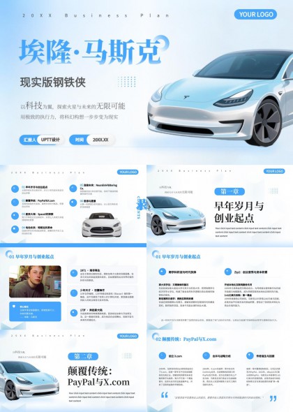 埃隆马斯克科技创业历程与特斯拉SpaceXNeuralink商业计划PPT模板