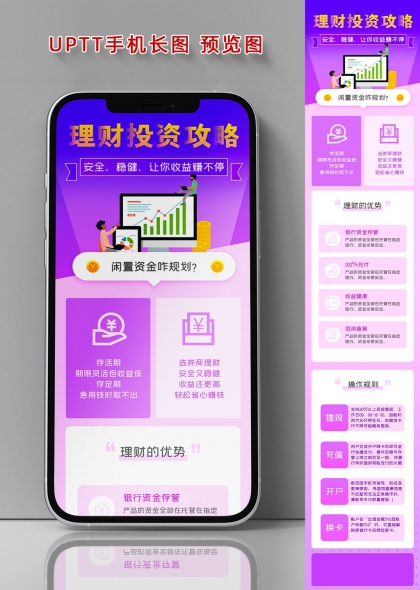 紫色渐变金融数据图表理财投资攻略科普手机长图海报