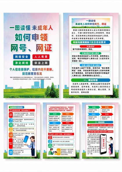 网络安全科普简约扁平风未成年人申领网号网证5联海报