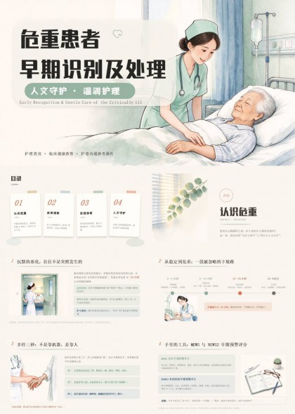 危重患者早期识别及处理医护培训手绘风PPT模板