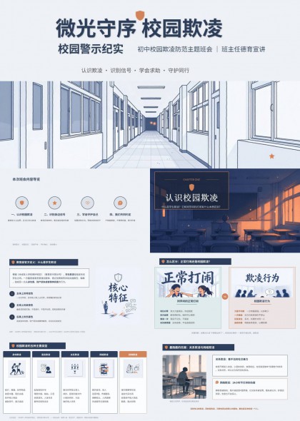 校园欺凌防范教育初中班会课件（微光守序）PPT模板