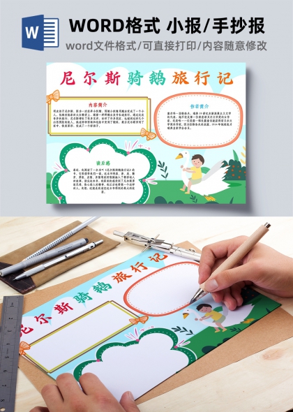 尼尔斯骑鹅旅行记读书分享手抄报模板