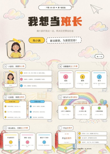 小学生竞选班长自我介绍PPT模板