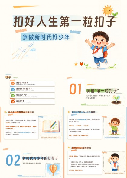 扣好人生第一粒扣子争做新时代好少年主题班会PPT课件