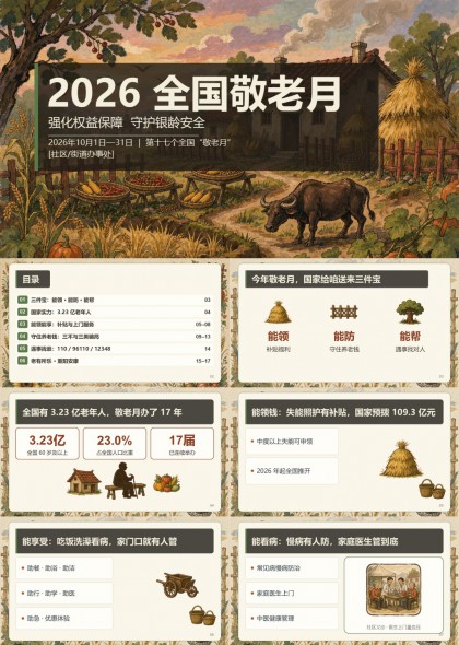 2026全国敬老月手绘插画风守护银龄安全PPT模板